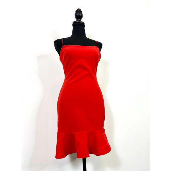 Likely Banks Flounced Hem Mini Slip Dress in Red Size 00 Sleeveless Ruffle Party - Picture 2 of 4